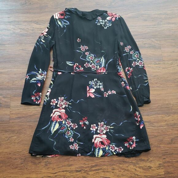 Reformation Black Floral Chic Feminine Workcore Trendy Mini Wrap Dress Size S - Picture 7 of 8
